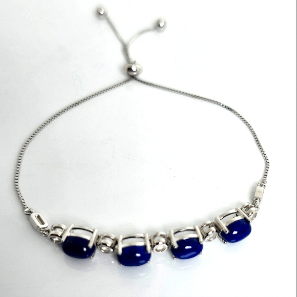 Natural Lapis Lazuli & CZ 925 Sterling Silver Bracelet - Picture 7 of 7